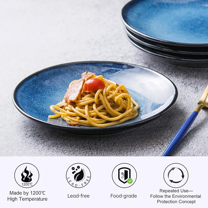 UNICASA Ceramic Dessert Plate Set of 4, 8 Inch Reactive Plates for Appetizer, Snack, Salad, Serving Dish, Microwave & Dishwasher Safe, Scratch Resistant, Blue