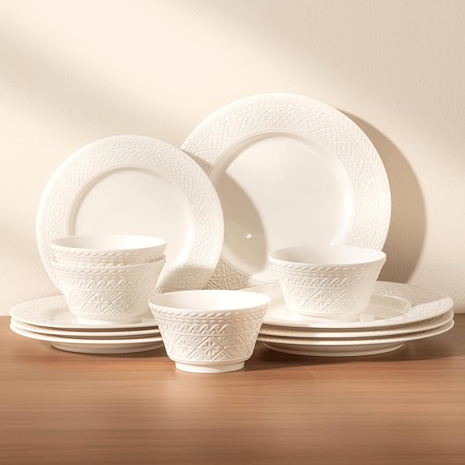 Dinnerware sets plates and bowls sets modern plates,Ceramic Dinnerware Sets,12 Pieces Porcelain Lightweight Plates,Scratch Resistant Dish Set (style - 13, 4 - Set (12pcs))