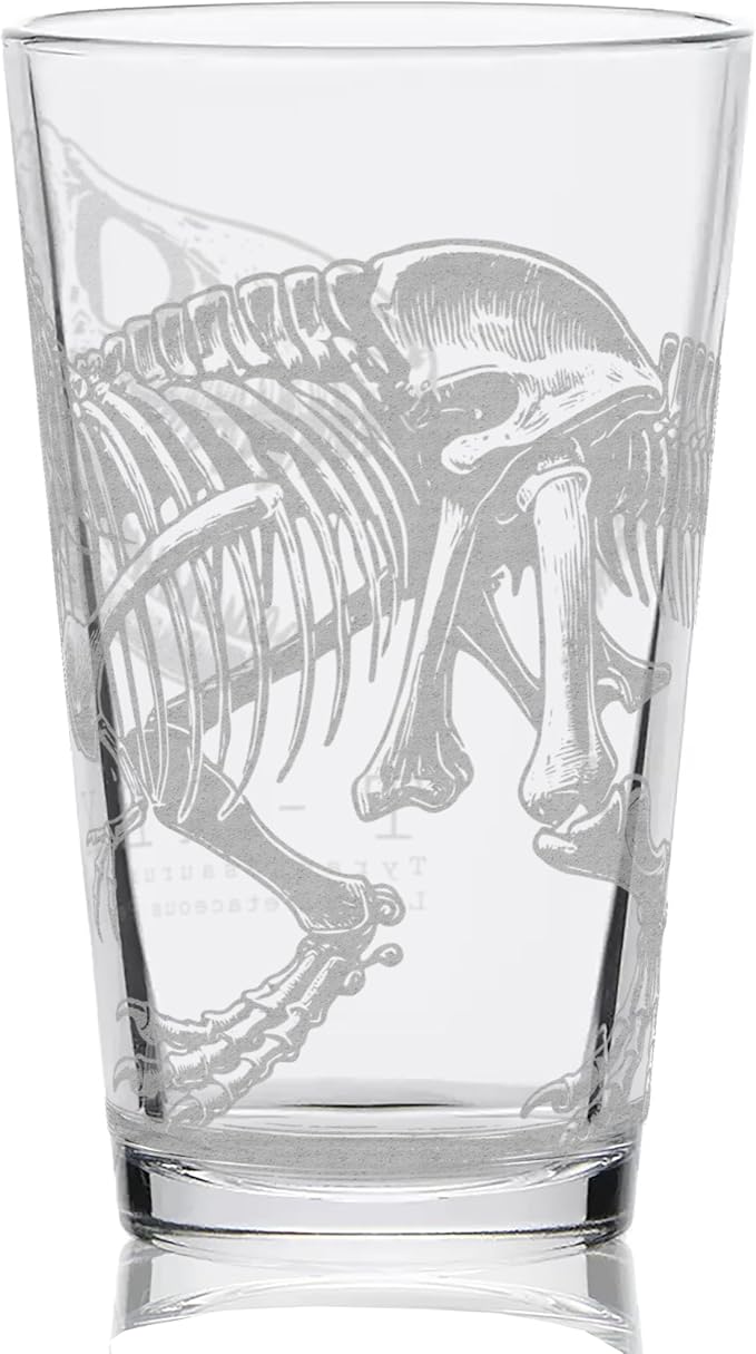 LumEngrave T-REX SKELETON Engraved Beer Pint Glass | Dino Dinosaur Tyrannosaurus Rex Paleontology | Great Gift Idea!