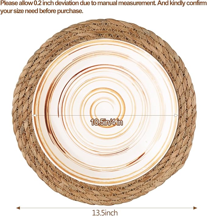Round Woven Placemats - Boho Rattan Placemat Natural Water Hyacinth Placemats, Farmhouse Weave Place Mats, Rustic Braided Wicker Table Mats for Dining Table,Home,Wedding (13.5 inch Set of 8)