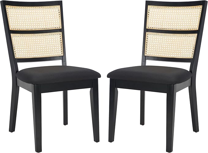 SAFAVIEH Home Collection Toril Coastal Black Frame/Black Upholstery/Natural Cane Dining Chair Set of 2