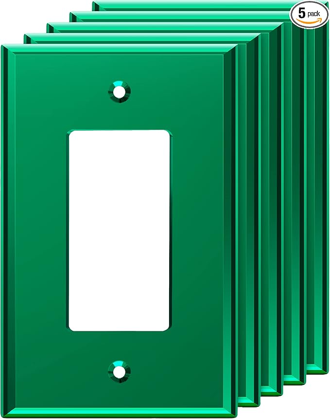 LIDER Decorator Wall Plate, Temperature/Impact Resistant, Mirrored, Plexiglass Outlet/Light Switch Cover, Acrylic glass, Reflective Finish, Modern Upgrade, Oversized 1-Gang 5.25" x 3.44" Green 5 Pack