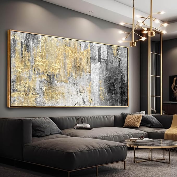 Home Decor Large Wall Art Gold Abstract Art 30"x60"Black Wall Decor Living Room Framed Artwork Paintings for Office Bedroom Dinning Room
