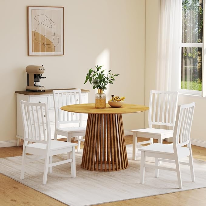 White Wooden Dining Chairs Set of 4, Farmhouse Dining Room & Kitchen Chair with High Back, Spindle Windsor Armless Side Chair for Living Room Dining Room Kitchen Restaurant Balcony