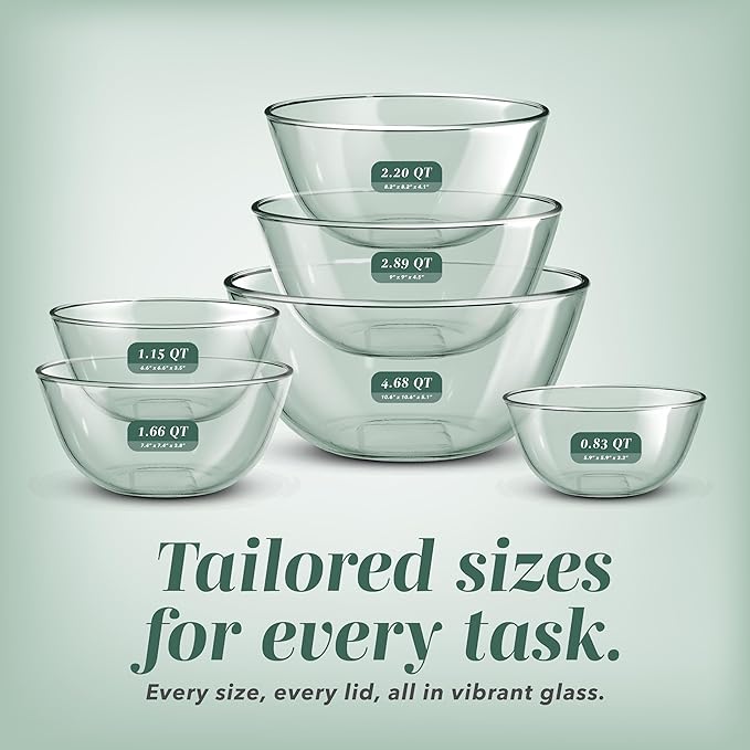 COOK WITH COLOR 12 Pc Glass Mixing Bowl Set with Lids – Borosilicate Glass Nesting Bowls for Cooking, Baking and Meal Prep, Colored Green
