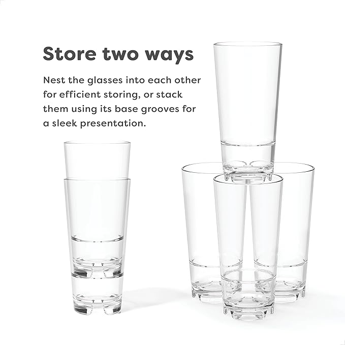 TOSSWARE RESERVE 20oz Stacking Cooler, SET OF 24, Premium Quality, Dishwasher Safe & Heat Resistant Unbreakable Plastic Beer Glasses, Clear