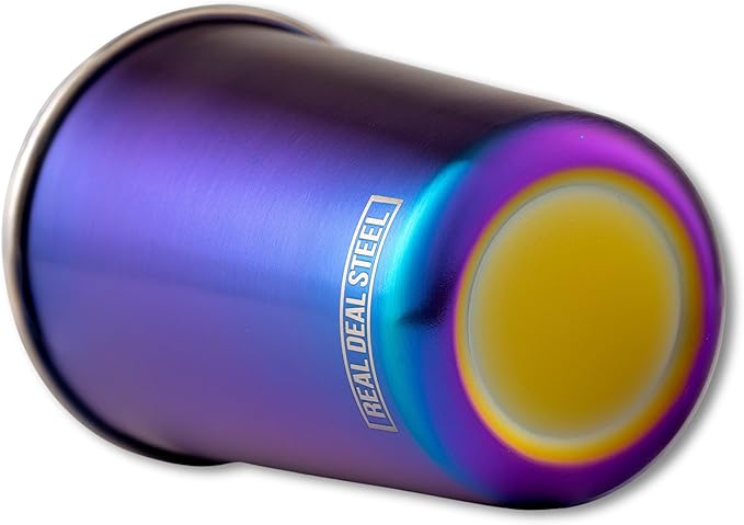 Real Deal Steel Rainbow Cups 16 oz Pint Cups, Stackable Tumblerrs, Eco Friendly Premium Metal Drinking Glasses (Iridescent)
