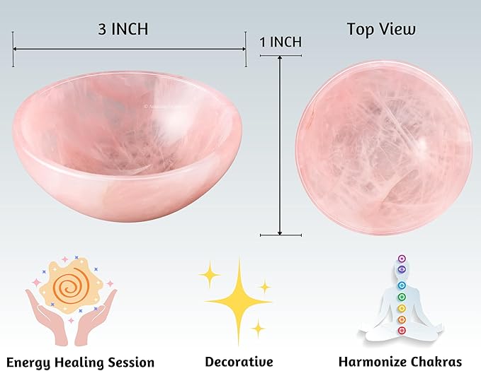 Rose Quartz Crystal Bowl - 3 Inch Decorative Bowls for Room and Home Decor - Gemstone Healing Crystals for Elegant Display, Positive Energy Balance and Gift