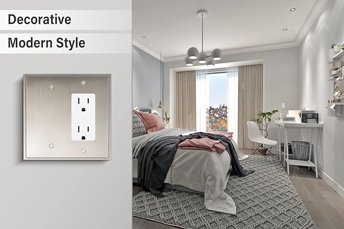 Henne Bery Soft Modern Decorative Wall Plate Switch Plate Outlet Cover (Blank/Decorator, Satin Nickel)