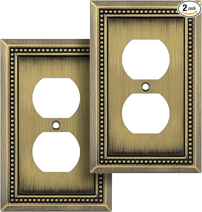Henne Bery Sunken Pearls Heavy Duty Decorative Wall Plate Switch Plate Outlet Cover (Single Duplex, 2 Pack, Antique Brass)