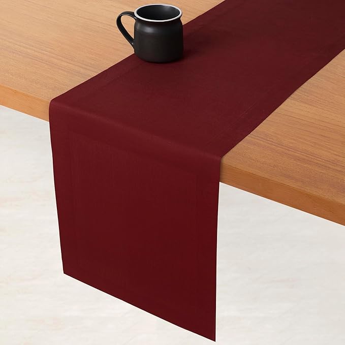 D'Moksha Homes Linen Table Runner 48 Inches - 100% Pure Linen Dark Red Table Runner 14 x 48 Inch for Coffee Tables, Dresser, Valentines, Spring - Machine Washable