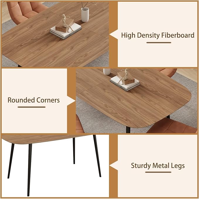 47.2'' Dining Table Set for 4,Modern Wood Dining Table,Leather Dining Chairs 4,Table and Chairs Set of 4,Ideal for Kitchen Dining Room (Walnut Color Table + 4 Gray Chairs, 47.2")
