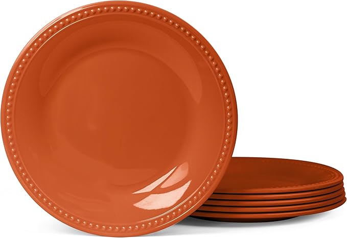 Melamine Beaded Appetizer/Salad/Dessert/Side Plates, Fall, Set of 6, 8.5 inch, Platter, Serving Dishes, Kid-Friendly, Chip and Break-Resistant, Durable, for Indoor and Outdoor, Dishwasher Safe