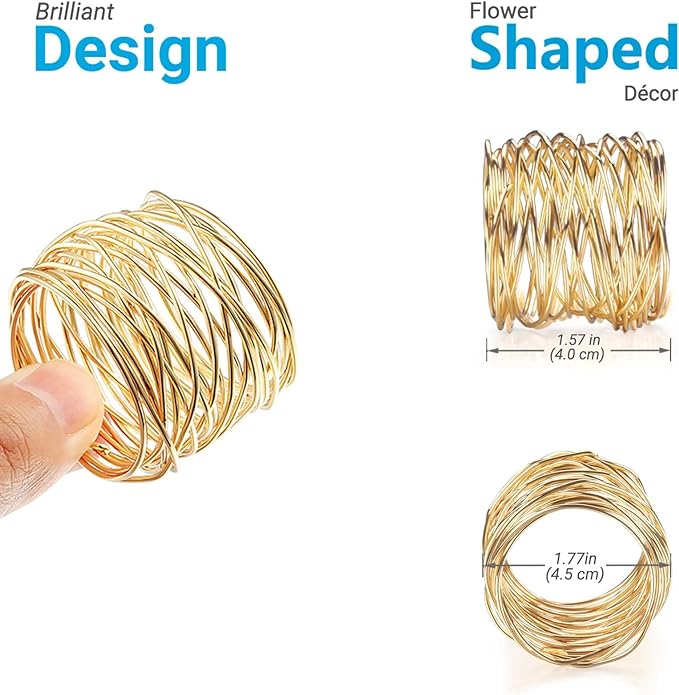Twisted Wire Mesh Napkin Rings Holders Décor Dinner Party Wedding Christmas Gathering (Gold 12pcs)