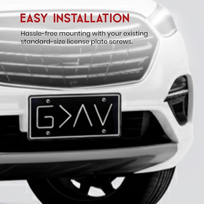 Autobase Black Metal Decorative Front License Plate (6" x 12") | Embossed G>^V - God is Greater Than The Highs and Lows | Vanity Car Tag for The Front of Vehicles