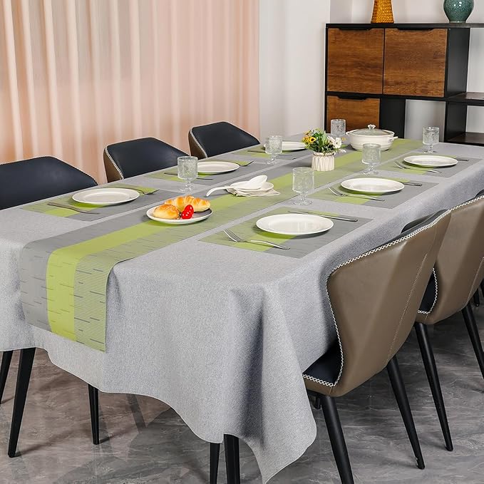 Placemats Set of 4, Vinyl Woven Place Mats Indoor Set of 4 Washable Wipeable PVC Table Mats Heat-Resistant Non Slip Placemat for Kitchen Dining Outdoor Table (Gray Grass Green, Set of 4)