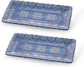 Sungmor Embossed Stoneware Fine Dining Dinnerware, Antique Baroque Style 14" Long Rectangular Porcelain Serving Platter Set of 2, Sophisticated Ceramic Dish for Party Cookies, Fruit, Cheeses & Dessert