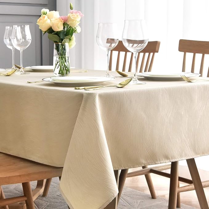 maxmill Jacquard Table Cloth Swirl Design Water Resistant Wrinkle Resistance Heavy Weight Soft Tablecloth for Kitchen Dinning Tabletop Decoration Square 70 x 70 Inch Beige