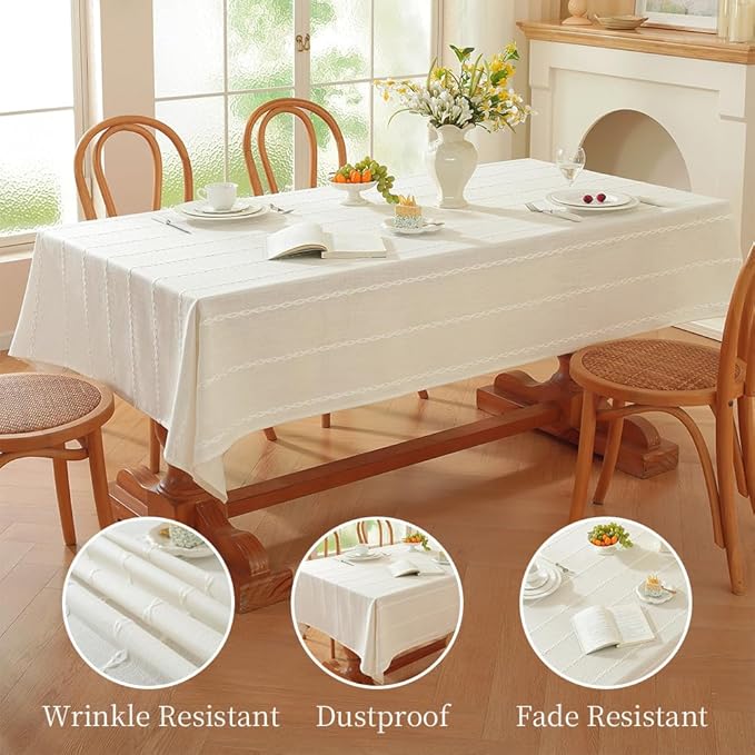 Zobesta White Table Cloth Rectangle 53 x 120 Inch, Cotton Linen White Tablecloth for Rectangle Tables, Washable Farmhouse Soft Tablecloth for Party, Picnic, Dining, Outdoor,Fall, Wedding