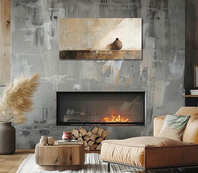 ADJUVANT Wall Art Minimalist Neutral Vase Painting 48" L x 24" W, Earth Tone Canvas Artwork Prints Simple Pottery Pictures Contemporary Rustic Wall Decor for Living Room Bedroom