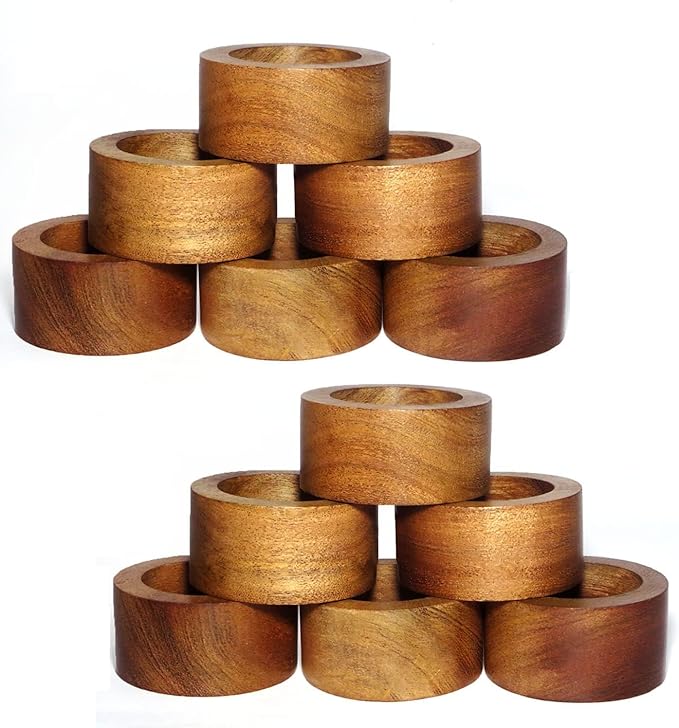 Napkin Rings, Wood Napkin Rings Set of 12 Napkin Holders Buckles for Dining, Anniversary, Birthday, Dinner, Christmas, Party of Table -Pack of 12 Napkin Ring