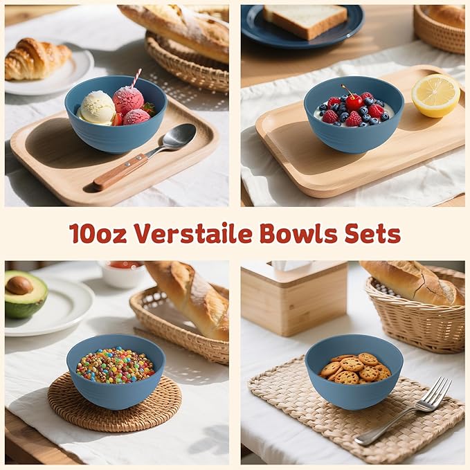 Wrova Small Wheat Straw Bowls Sets of 6,Dishwasher Safe and Microwave Safe Snack Bowls 10oz,Alternative Handy Plastic Bowls Reusable for Snack and Ice Cream. Blue