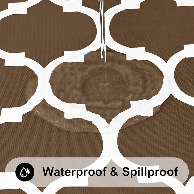 Smiry Round Plastic Table Cloth, Waterproof Vinyl Tablecloth with Flannel Backing for Round Tables, Wipeable & Spillproof for Dining, Camping, Indoor and Outdoor (60" Round, Brown)