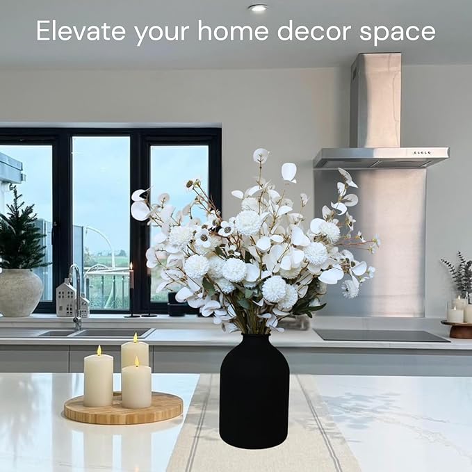 20pcs White Artificial Flowers Bulk For Vase That Look Real, White Flower Centerpiece For Table, Silk Floral Home Decor Indoor, Faux Kiku + Eucalyptus Stems + Wildflowers, Flores Blancas Artificiales