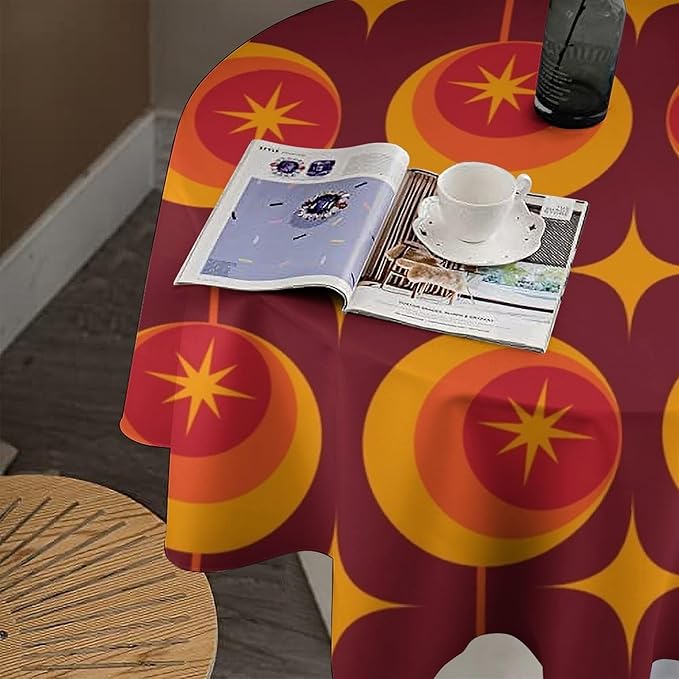 Modern Mid Century Round Tablecloth, Abstract Vintage Geometric Print Tablecloth for Home Party Dining Room Kitchen Decor 36Inch(90cm)