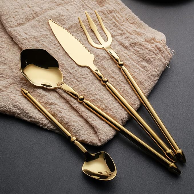 Gold Silverware Set for 10 Durable 18/10 Stainless Steel Flatware Set Creative Styles 40 Piece Modern Cutlery Tableware Utensils Set for Home Kitchen Wedding Restaurant Knives forks and Spoons