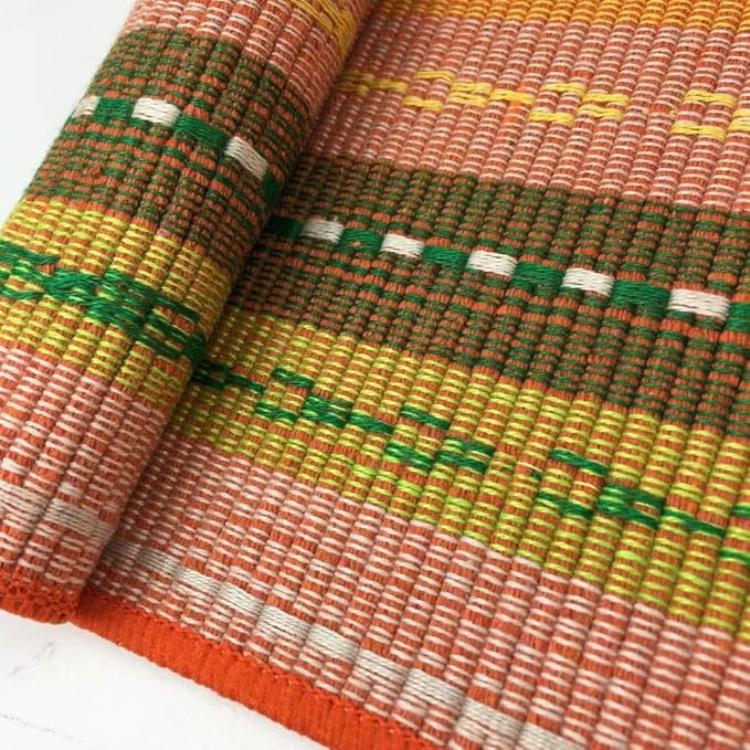 WAZAIGUR Hand Woven with 100% Cotton Placemats Colorful Placemats Braided Ribbed Durable Heat-Insulation Table Mats Set of 8,Orange