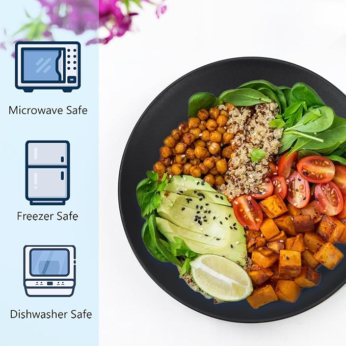 Homienly Black Dinner Plates Set of 8, 10 inch, Reusable, Unbreakable, Microwave & Dishwasher Safe, Wheat Straw Plates for Camping, Kitchen, Party, All Occasions