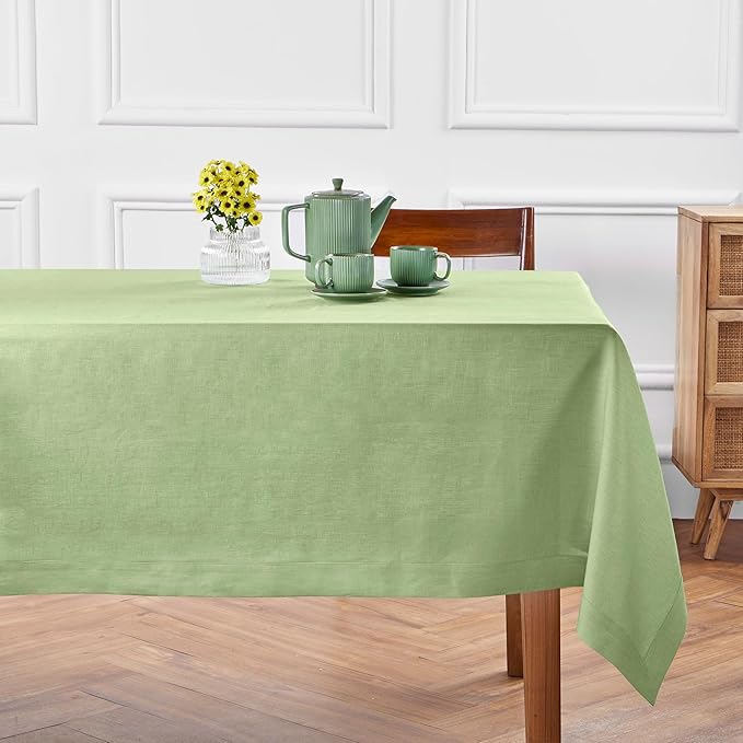 Solino Home Linen Tablecloth 60 x 120 Inch - 100% Pure Linen Laurel Green Table Cloth for Rectangle Tables - Fete, Machine Washable Tablecloth for Spring, St Patricks Day, Easter