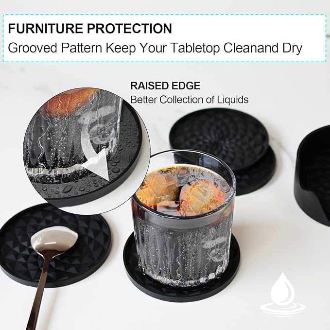 Silicone Coasters Set for Table [6 Pack] - Cup Drink Coasters for Home Kitchen Dining Decor