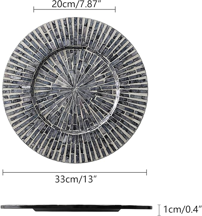 i-lan Set of 2 Mother of Pearl Decorative Charger Plates for Display, 13" Sea Shell Inlay Wood Charger Plates for Dining, Party, Modern and Rustic Decoration Placemats for Dinner Plates,Black Ray