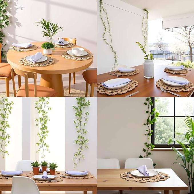 13.8" Set of 12 Round Seagrass Placemats | Boho Woven Rattan Table Mats | Farmhouse Wicker Spring Plate Chargers Like Water Hyacinth, Seagrass for Wedding, Party, Christmas, Events