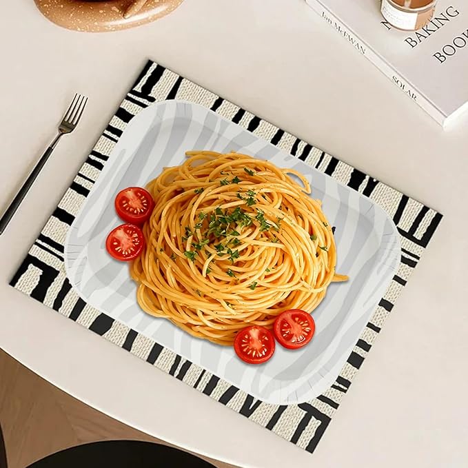 50 Pack 6.5 Inch Rectangle Paper Plates, Heavy Duty Disposable Plates Decorative Plates Party Plate Food Trays for Tacos, Dessert, Snack, Salad, Pasta, Camping Picnic Party (Zebra Stripe)