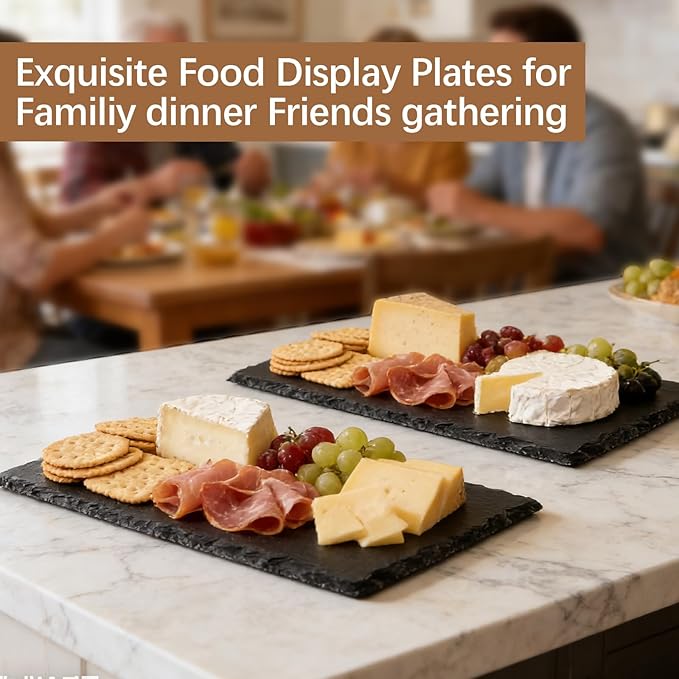 6 Pack 12 inch*8 inch Cheese Boards Black Slate Charcuterie Boards,Slate for Laser Engraving Natural Food Contact Safe Stone,Suitable for Gourmet Platter of Meat, Fruit, Party, Appetizers