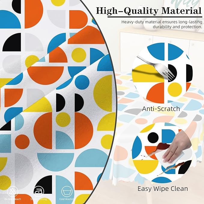 Laeacco 70 Inch Geometric Round Tablecloth Colorful Sector Circular Pattern Modern Abstract Art Print Table Cloth Washable Waterproof Wrinkle Free Table Cover for Kitchen Dining Picnic Party Decor