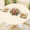 Round Spandex Tablecloth, Elastic Fitted Waterproof Tablecloths for 36"-44" Tables, Stretch Washable Picnic Table Cover for Camping, Dining, Indoor and Outdoor, Beige