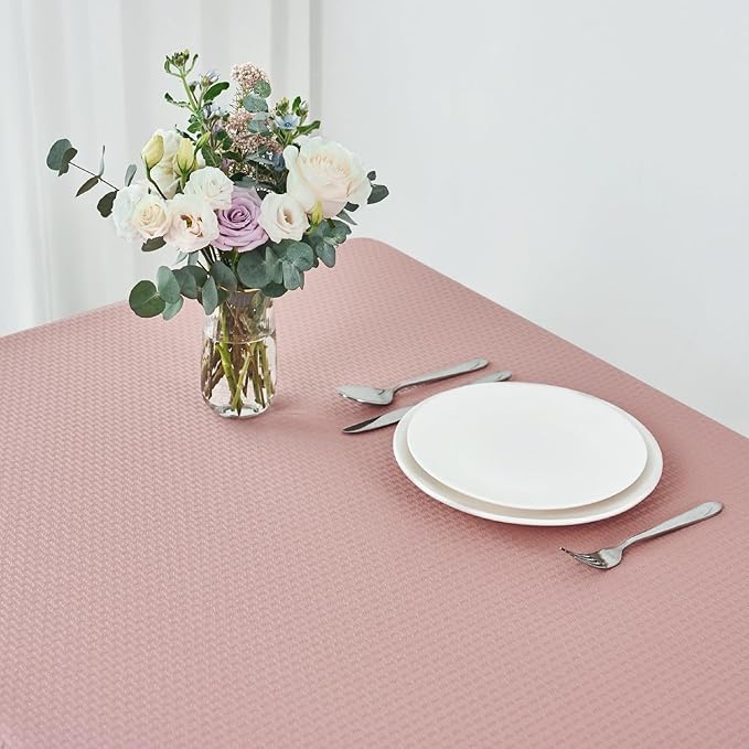 maxmill Tablecloth Weaved Texture Stain Resistant Waterproof, Wrinkle Resistant Washable Table Cloth, Fabric Table Cover for Dining Room, Indoor Outdoor Use, Rectangle 60 x 120 Inch, Pale Blush
