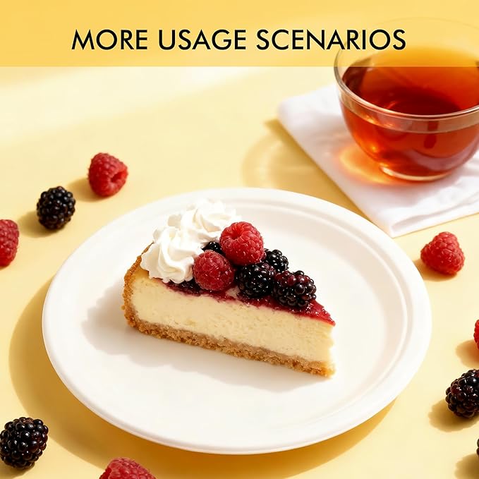RACETOP Compostable Small Paper Plates 6 Inch [100 Pack], Dessert Plates, Disposable Biodegradable Heavy Duty Paper Plates, Made of Natural Sugarcane Fibers, Unbleached White, Round