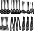 30Pcs Serving Utensils Set Serving Spoons, Buffet Tongs, Cake Spatula, Forks, Perforated Ladles, Soup Scoops, Skimmers and Black Heavy-Duty Serving Tongs (Black)