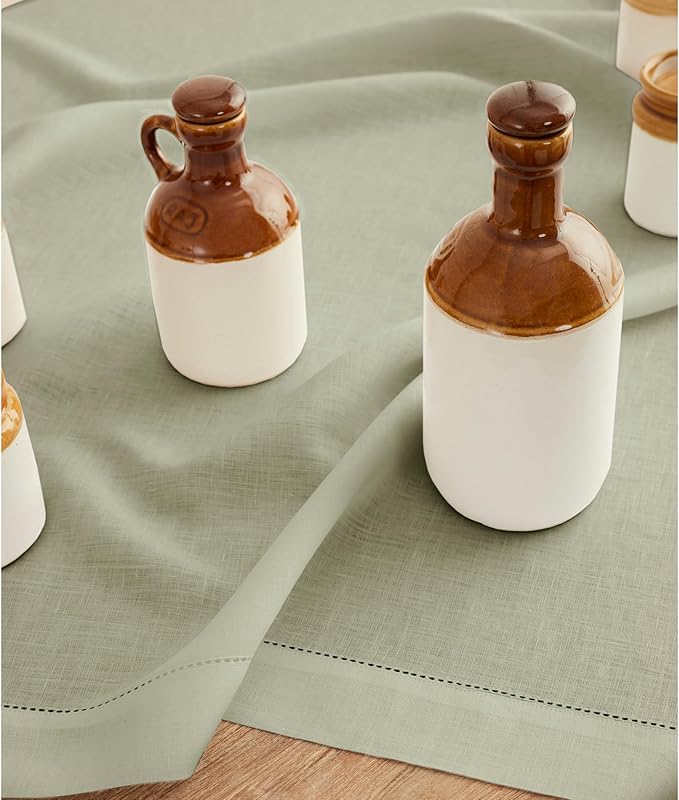 Solino Home Linen Sage Green Tablecloth 60 x 132 Inch - Classic Hemstitch, 100% Pure Linen Rectangular Tablecloth - Machine Washable Table Cloth for Winter, Spring, Easter, St Patricks Day