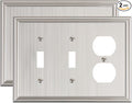 2-Pack Combo Double Toggle/Single Duplex Outlet Covers, Durable Zinc Alloy Decorative Switch Plate Covers, Brushed Nickel 4 Gang Switch Plates, Corrosion Resistant