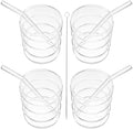 Glass Cup and Straw Set 300ml Ribbed Single-layer Glass Cups with Straws and Cleaning Brush, Juice Container and Coffee Glassware for Home Kitchen Dining, 9pcs Drinkware Set
