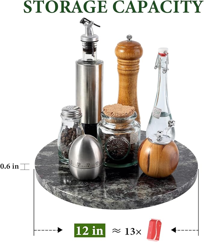 Koville 12'' Black Marble Lazy Susan for Dinning, Marble Turntable for Kitchen Counter, Lazy Susans Organizer for Cabinet, Serving Rotation Spinning Tabletop Organizer Swiveling, Spice Rack Storage