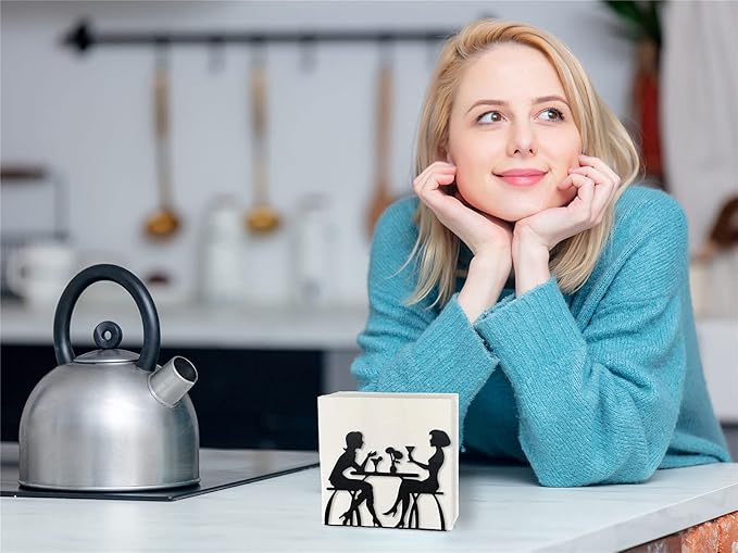 2 Pcs Napkin Holders for Table, Black Farmhouse Kitchen Cocktail Dining Paper Napkin Holder, Stainless Steel Napkin Dispenser Holder (Women Theme)