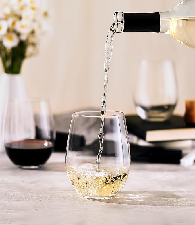 LUNA & MANTHA Stemless Wine Glasses Set of 12, 18oz Crystal Red White Wine Glasses for Daily Use, Hosting, Home Bar, Evening Party, Birthdays, Shower, Housewarming Gift, Clear