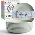 Homienly Wheat Straw Plates, Dinner Plates with Unique Texture Set of 8, Alternative to Plastic Plates, Plate Set for Kitchen, Camping, Unbreakable Microwave and Dishwasher Safe Plate- Light Grey